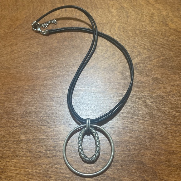 Vintage modern silver loop necklace black double strands adjustable clasp - Picture 2 of 5